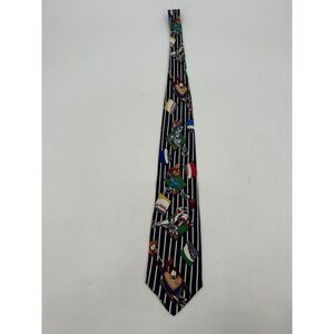 Looney Tunes Mania‎ Necktie Black Navy White Striped w/ Characters & Baseballs